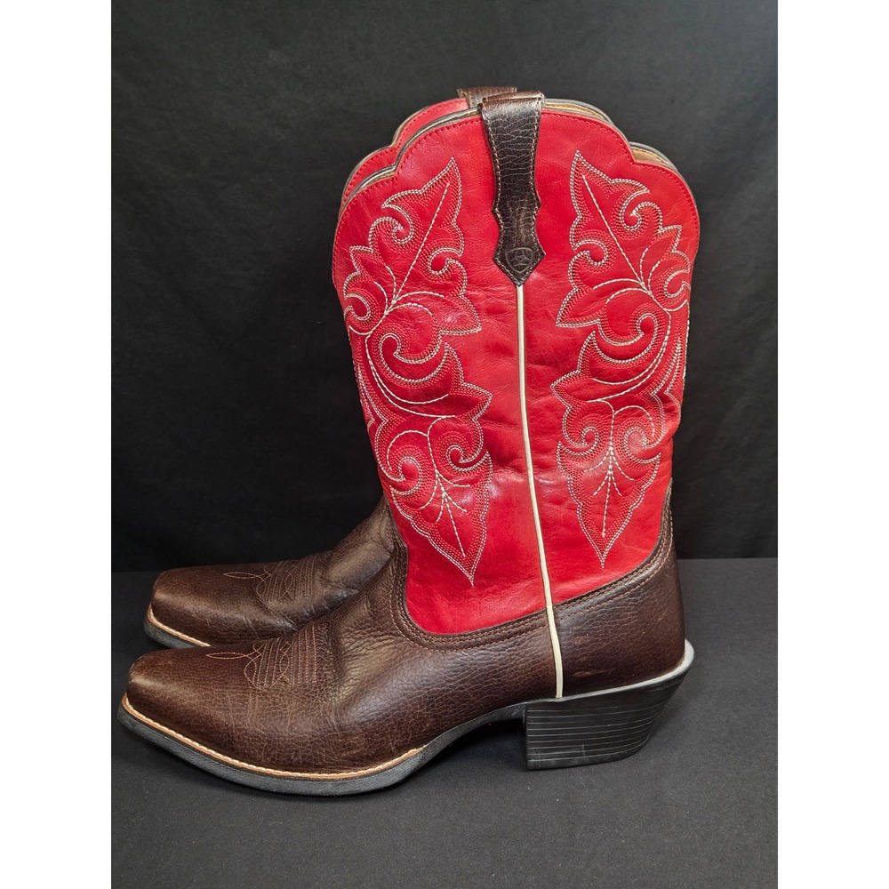 Ariat Womens Heritage Western Boots Red Brown Leather Square Toe Size 11B